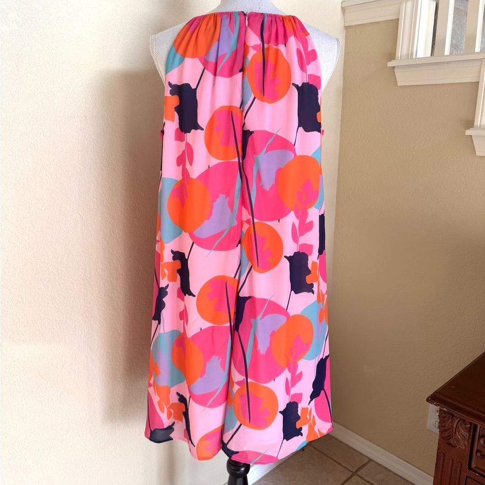 Sam Edelman Deco Trapeze Dress Chiffon Pink Multi - Picture 2 of 9